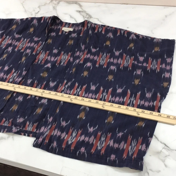 LOFT Blue Pink Aztec Print Cotton Cardigan Womens XS Small Dolman Open Front - Picture 8 of 9